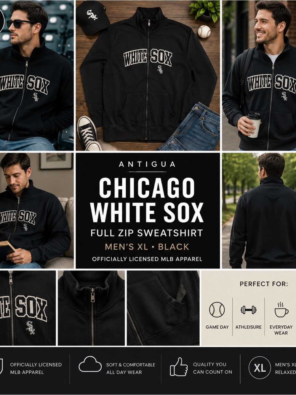 Antigua Chicago White Sox Sweatshirt Men’s XL Black Pullover MLB Athletic Sports